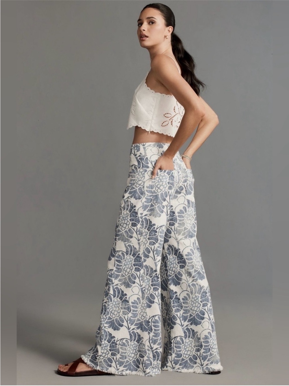 Anthropologie The Adi Floral Linen Flare Pants - Picture 2 of 10